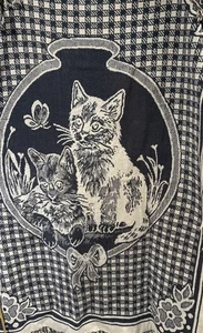 Reversible navy blue and off-white Fringe cat tapestry 52” x 40”. Read - Picture 1 of 3