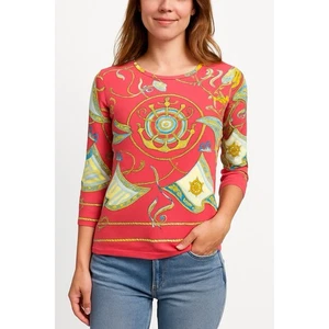 J McLaughlin Gr. XS Maritim Kettenmuster Top Rosa Blau Gold Catalina Tuch - Bild 1 von 8