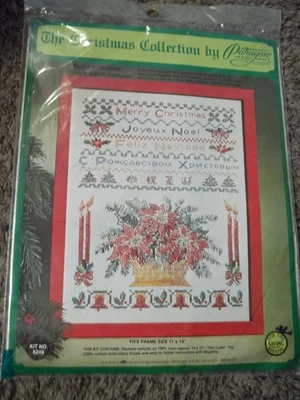 Kit artesanal de aguja Paragon 1976 de colección Feliz Navidad muestrador punto de cruz 6249 nuevo en paquete Foto 1 de 3