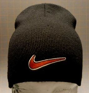 Vintage Unisex OSFA Nike Black Embroidered Logo Beanie Slouch Hat Cap - Picture 1 of 5