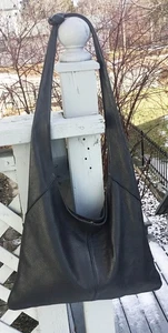 DANIER LEATHER  BLACK HOBO SLOUCH  SHOULDER STRAP LARGE PURSE - Bild 1 von 6