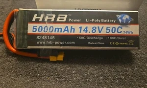 HRB Power 14.8V 5000mAh LiPo Battery 50C/Discharge, 100C/Burst  Factory Sealed - Picture 1 of 11