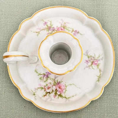 Castiçal de porcelana francês Haviland Limoges Chamberstick–Padrão Rosalinde– - Imagem 1 de 4