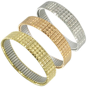 Unisex Speidel Stretchy Link Silver Rose and Yellow Gold Tone Bracelet-Set of 3