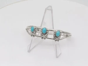 Bracciale Navajo fatto a mano in argento sterling e 3 pietre turchesi Kingman - Foto 1 di 7