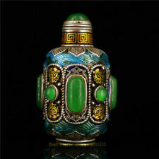 2.95" Chinese old Cloisonne silver gilt inlay gem Handmade snuff bottle