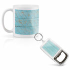 Mug & Bottle Opener-Keyring-set - Blue Fishing Net Seaside Nautical   #15861