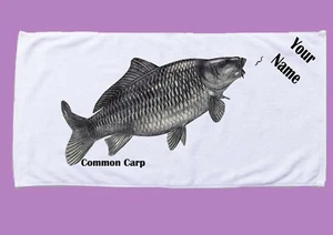 Common carp b&w drawing picture on tackle box hand towel personalised with name - Picture 1 of 1