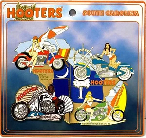 HOOTERS RESTAURANTE CHICA MYRTLE BEACH I SC BLANCO MOTOCICLETA ROMPECABEZAS SOLAPA PIN - Imagen 1 de 4