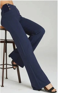 NWT Suzanne Betro Navy Button-Accent High-Waist Wide-Leg Pants 3X - Picture 1 of 9