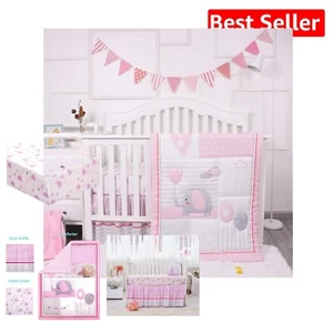 Reversible Pink Elephant Quilt and Bedding Set for Baby Girls - Machine Washable - Picture 1 of 10