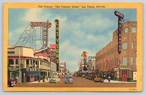 Carteles de autos antiguos Old Fremont Street View 1940 Las Vegas Nevada postal de lino - Imagen 1 de 2
