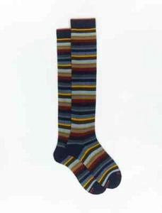 calze GALLO calze lunghe unisex cotone cashmere righe blu multicolore coll. A /I - Foto 1 di 3