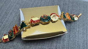 NEU IN BOX Vintage Schmuck SP Avon entzückendes Emaille Weihnachten Schieber Armband - Bild 1 von 6
