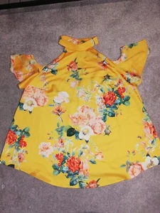 Halter Neck Top Size 6 Lipsy Yellow Flowery Used VGC Boho Vintage Hippie - Picture 1 of 7