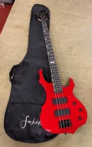 Glarry Burning Fire Glossy Red Electric Bass Guitar W/ Sojill Guitar Case - Picture 1 of 18