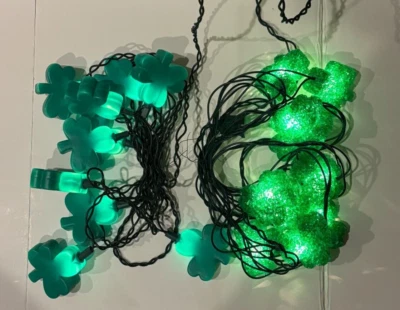 Shamrock String Lights 2 Sets of Ten Melted Popcorn Blow Mold Plastic Removable - Imagem 1 de 4