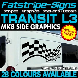 para adaptarse FORD TRANSIT MK8 L3 MOTORSPORT CHECKER BANDERA PEGATINAS GRÁFICOS FURGONETA - Imagen 1 de 2