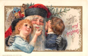 1914 Santa Hugging 2 Children Christmas post card Winsch - Picture 1 of 2