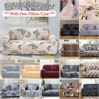 1/2/3/4 Seater Sofa Covers Slipcover Solid Color Printed Super Stretch Couch UK - Image 1 of 4