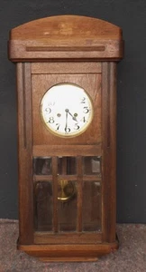 Beau Ancienne Pendulum Wall Clock Oak Shock Sur Barre, Manual Winding, Case - Picture 1 of 16