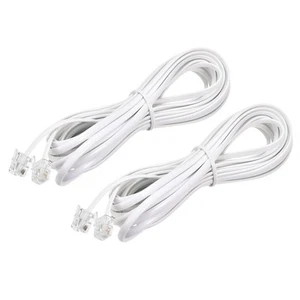 Phone Cord 15FT Telephone Cable Phone Line Cord RJ11 6P4C Plugs White 2pcs - Zdjęcie 1 z 5