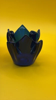 Castiçal de vidro de safira Partylite PO321 – Design de rugas azul cobalto - Imagem 1 de 4