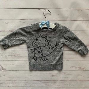 Baby Boys 3-6 Months - Jumper - NEXT Grey Lightweight Knit Dinosaur 100% Cotton - Picture 1 of 4