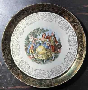 Coppia corteggiamento vittoriano anni 50 Crest O Gold S SABIN garantito 22K 9” piatto - Foto 1 di 7