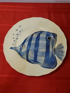 PIER 1 Blue Striped Acanthur Fish Scallopped Platter Melamine 14" NWT - Picture 1 of 5