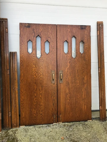 Bova 2 Pair Antique Beveled Glass Oak Double Doors 5’ x 82.75 With Jamb Cover
