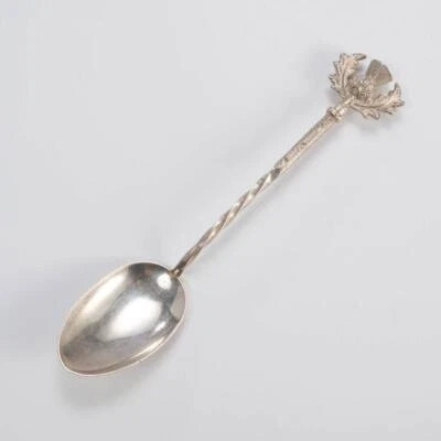 Antigua cuchara Demitasse Stokes Ireland SIL plata esterlina flor de cardo 4,5" l Foto 1 de 4