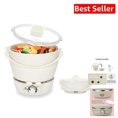 Creamy-White Portable Hot Pot with Food Grade Silicone - Ideal for Office & Dorm - Image 1 of 4