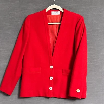 Blazer Vintage Evan Picone 4 Rojo Lana Carrera Clásico Preppy Años 80 90 Colorido Foto 1 de 4