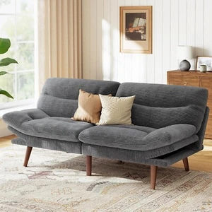 Futon Sofa Bed, Corduroy Futon Couch with Adjustable Backrest & Armrests - Picture 1 of 18