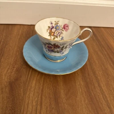 Taza de té y platillo verde azulado AYNSLEY raro hueso China Inglaterra de colección 2958 Foto 1 de 4