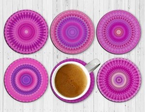 Mandala Pink Drink Coasters Set Of Six - Neoprene - Picture 1 of 7