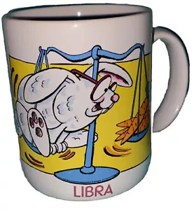 VTG LIBRA Astrology Humorous Coffee MUG*Bunny Rabbit & Carrots on Scales*Traits - Picture 1 of 6
