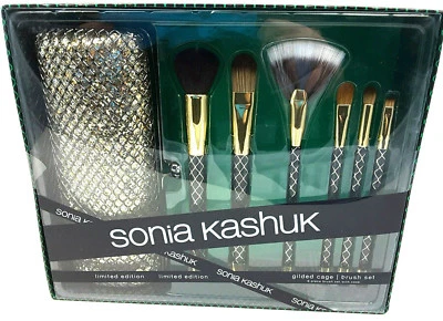 Sonia Kashuk Edición Limitada Jaula Dorada Set de Cepillos Maquillaje Rostro Ojos con Estuche Nuevo Foto 1 de 4