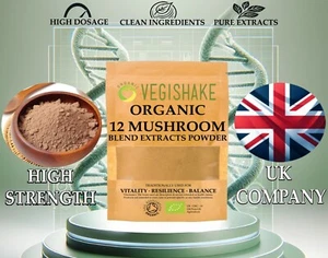 Organic 12 Mushroom Powder Extracts UK British Supplements Fruiting Body Complex - Picture 1 of 10
