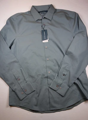 PERRY ELLIS Sage Green 100% Cotton Long Sleeve Front Button Shirt NEW Large - Image 1 of 3