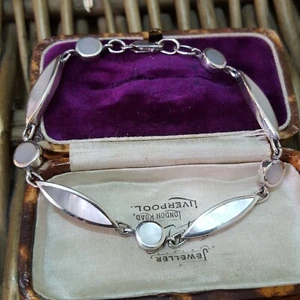 925 Sterling Silver Bracelet, Mother Of Pearl Tennis Bracelet, 7.4" Long  - Picture 1 of 7
