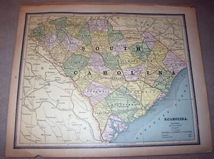 Mapa: un lado Carolina del Sur; otro lado Georgia; bonito color 1889 - Imagen 1 de 2