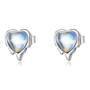 Sterling Silver 925 Earrings Ice Heart Moonstone Studs For Girls Women Ladies - Picture 1 of 6