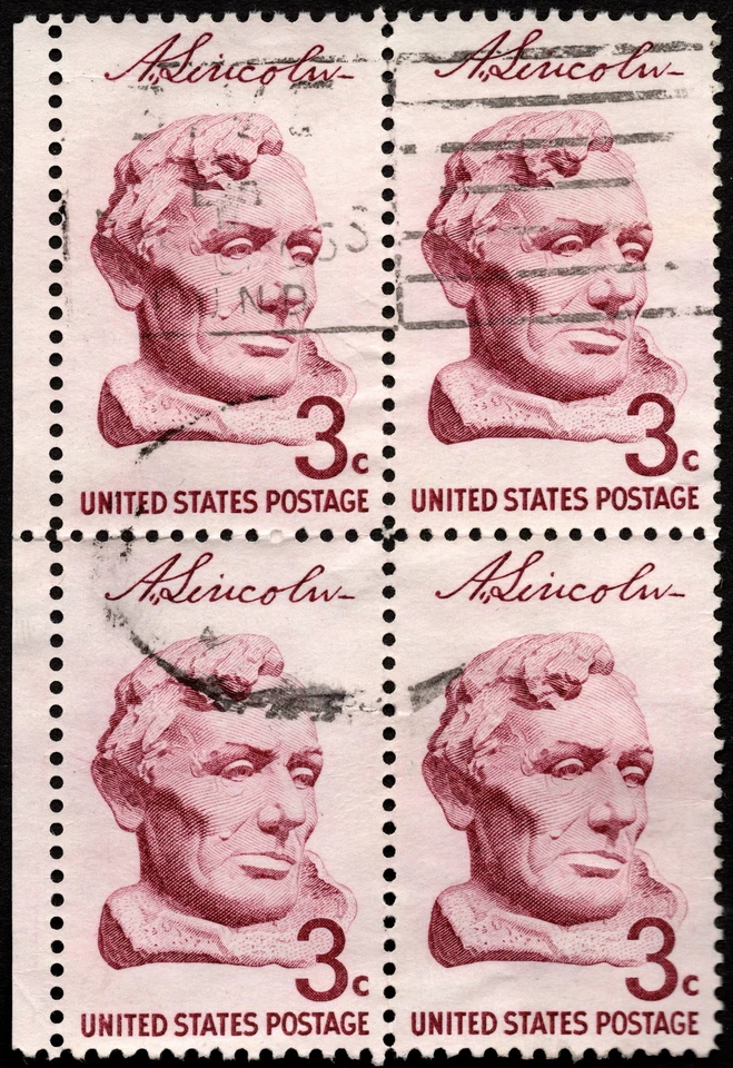 US - 1958 - 3 Cents President Abraham Lincoln Bust Issue # 1114 Block of 4 F-VF - Image 1 of 1