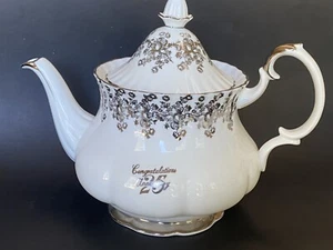 Royal Albert Silver  Anniversary 25 Years Large 5 Cup Teapot Bone China England - Picture 1 of 5