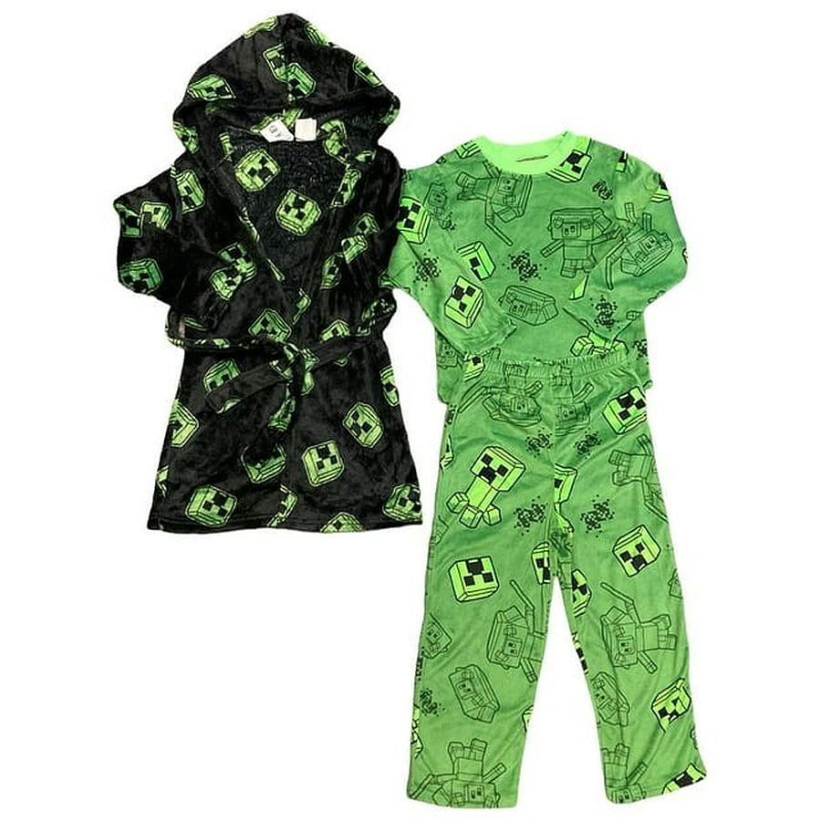 Minecraft Creeper Mob Boy's Plush Hooded Bathrobe and Pajama Set, Size 10 - Image 1 of 1