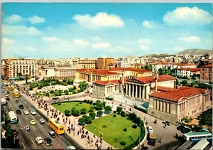 Athens University Avenue 1960s Pedestrians Retro Buses Cars Chrome Postcard - Imagen 1 de 2
