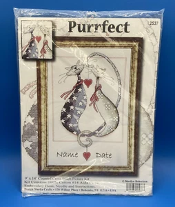 Cross Stitch KIT vtg Purrfect Pair Love Cats 2537 Wedding personalize Robertson - Picture 1 of 6
