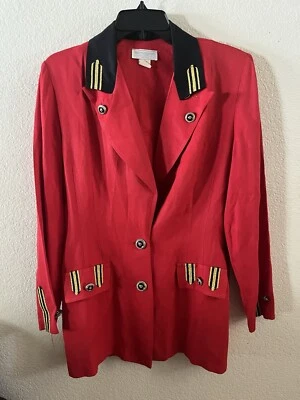 Blazer Chaqueta Capitán Dos Botones Vintage LEW MAGRAM Rojo Multi Piloto 10 Foto 1 de 4